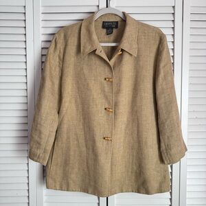 Lafayette 148 New York Linen Wooden Toggle Button Blazer Jacket Tan Beige 12